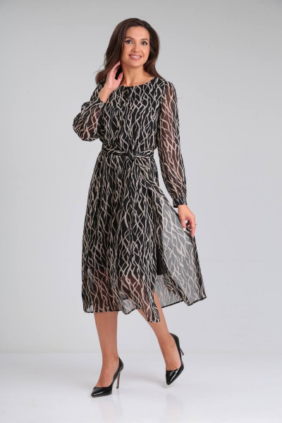 Платье из шифона с принтом и поясом Verita 2233.1 - фото 1