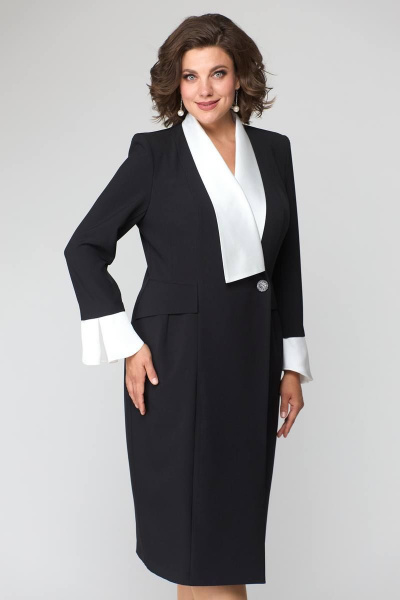 Платье за колено с контрастной отделкой и рельефами ANASTASIA MAK 1124 чёрный - фото 3