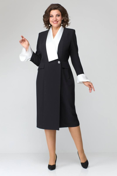 Платье за колено с контрастной отделкой и рельефами ANASTASIA MAK 1124 чёрный - фото 1