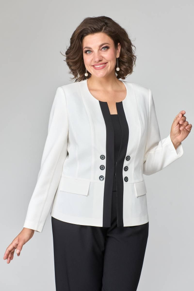 Деловой костюм тройка из двухконтрастных тканей ANASTASIA MAK 1123 чёрно-белый - фото 5