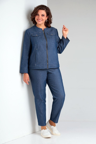 Брюки и жакет из классического текстиля Ивелта плюс 2986 синий джинс - фото 1