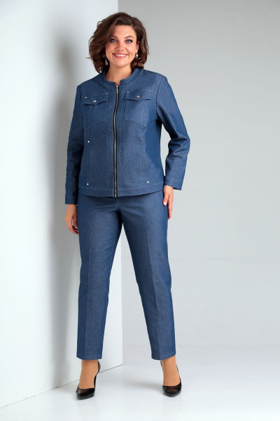Брюки и жакет из классического текстиля Ивелта плюс 2986 синий джинс - фото 5