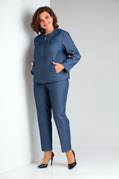Брюки и жакет из классического текстиля Ивелта плюс 2986 синий джинс - фото 4