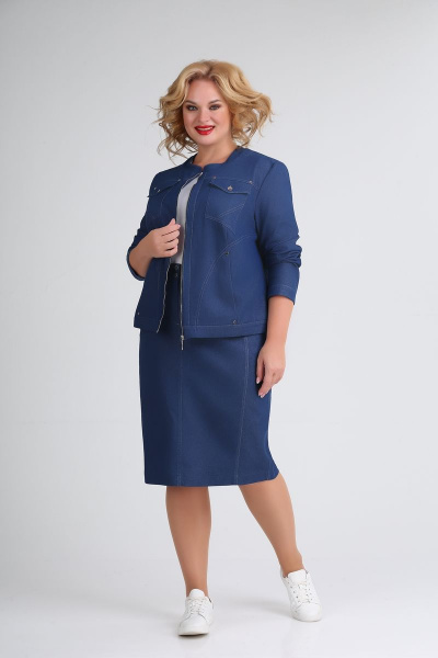 Жакет и юбка из джинса с комфортной посадкой Ивелта плюс 2520 синий джинс - фото 1