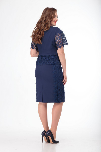 Деловой костюм из кружева и ткани с юбкой и жакетом Anelli 750 синий - фото 4