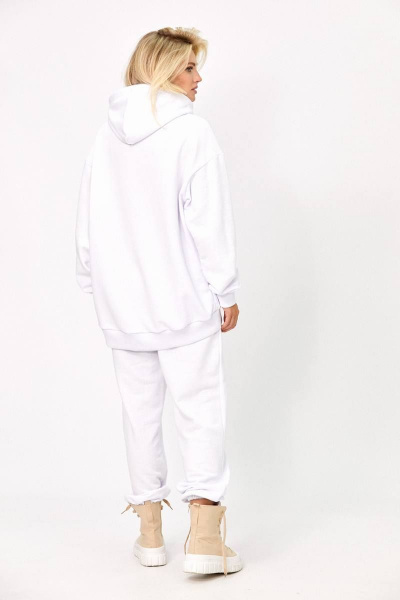 Белые спортивные брюки и худи oversize с карманами Rivoli 3086.1+3087.1 белый - фото 4
