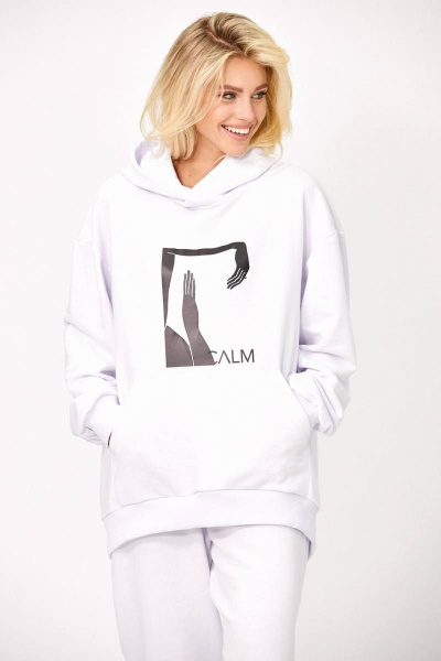 Белые спортивные брюки и худи oversize с карманами Rivoli 3086.1+3087.1 белый - фото 3