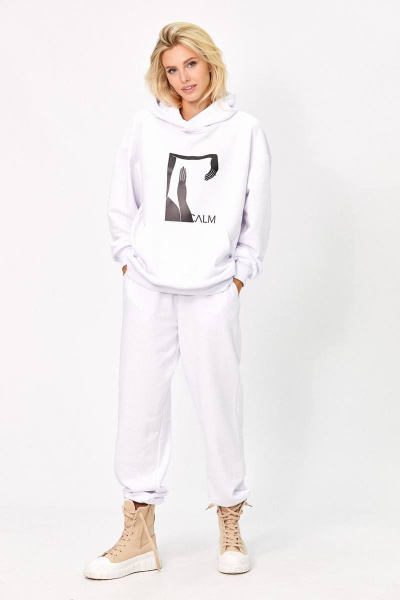 Белые спортивные брюки и худи oversize с карманами Rivoli 3086.1+3087.1 белый - фото 2