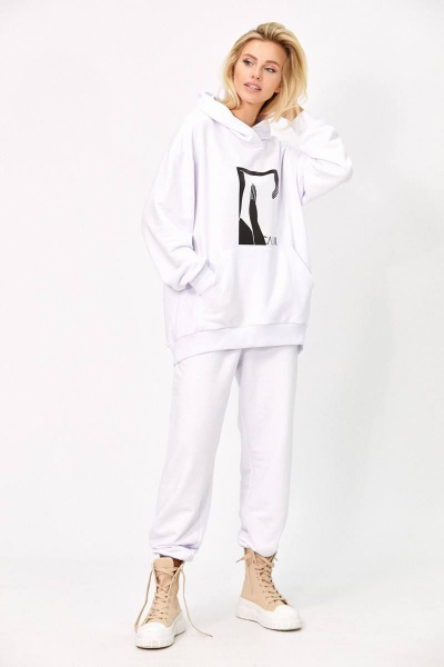 Белые спортивные брюки и худи oversize с карманами Rivoli 3086.1+3087.1 белый - фото 1