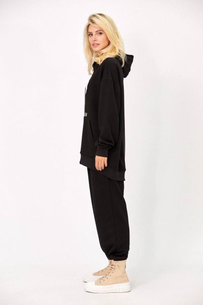 Черный спортивный костюм из трикотажа: брюки и худи Rivoli 3086+3087 чёрный - фото 4
