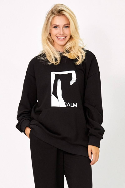 Черный спортивный костюм из трикотажа: брюки и худи Rivoli 3086+3087 чёрный - фото 2