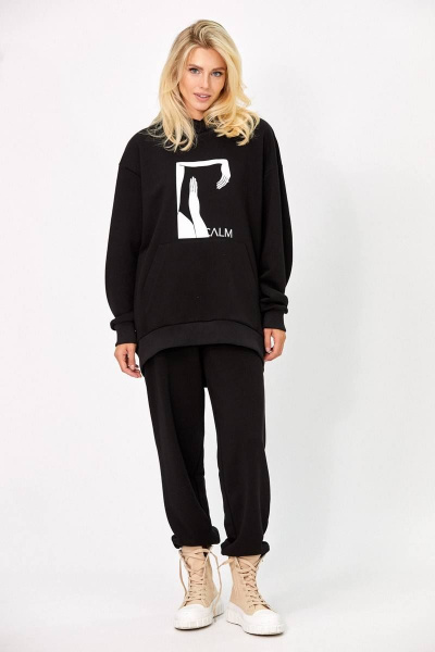 Черный спортивный костюм из трикотажа: брюки и худи Rivoli 3086+3087 чёрный - фото 1