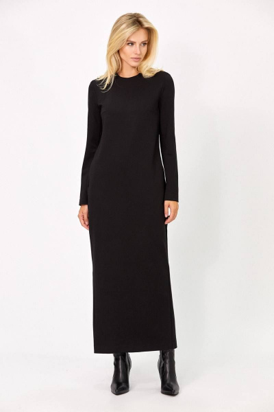 Теплое трикотажное платье макси с карманами и молнией Rivoli 7140 чёрный - фото 4