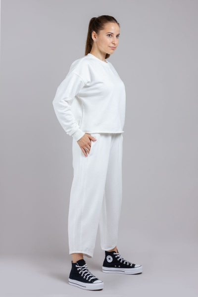 Брюки женские осенние из трикотажа с карманами Mirolia 1189 кремовый - фото 3