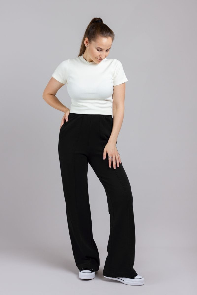 Брюки женские из трикотажа с отстрочкой и карманами Mirolia 1191 чёрный - фото 3