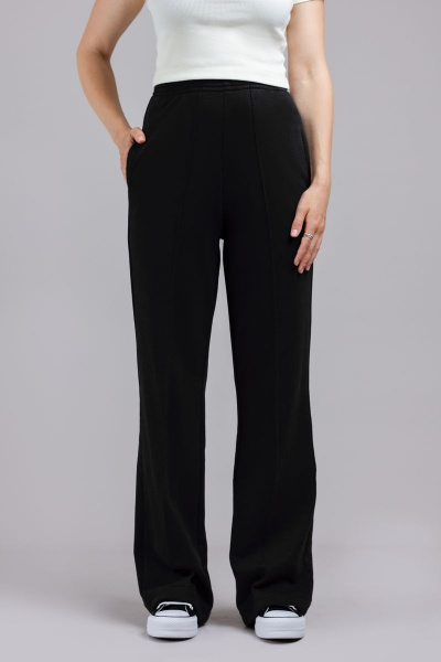 Брюки женские из трикотажа с отстрочкой и карманами Mirolia 1191 чёрный - фото 1