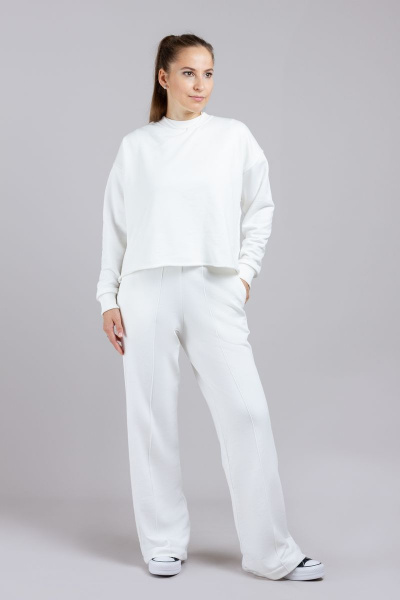 Брюки женские белые из трикотажа с высокой посадкой Mirolia 1191 кремовый - фото 4