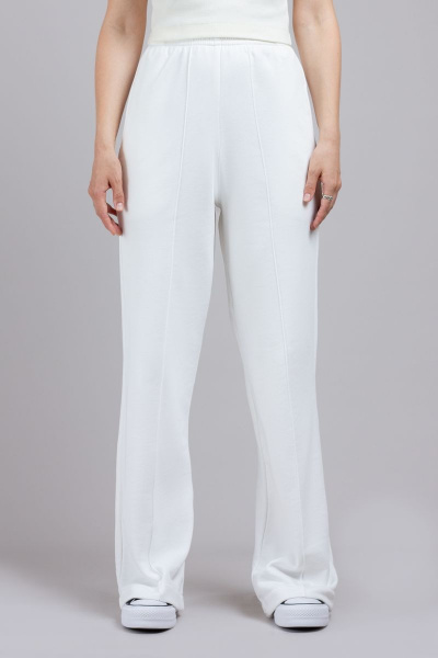Брюки женские белые из трикотажа с высокой посадкой Mirolia 1191 кремовый - фото 2