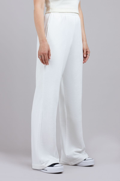 Брюки женские белые из трикотажа с высокой посадкой Mirolia 1191 кремовый - фото 1