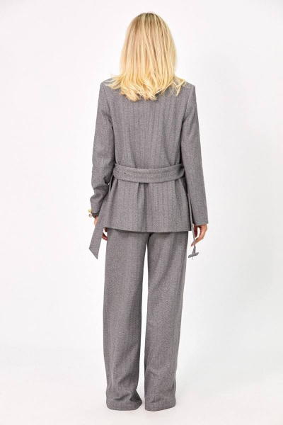 Деловой костюм из текстиля: жакет с поясом и брюки Rivoli 8050+5186 серый - фото 4