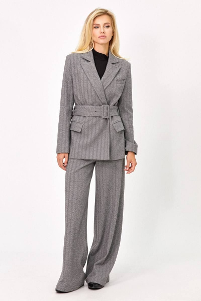 Деловой костюм из текстиля: жакет с поясом и брюки Rivoli 8050+5186 серый - фото 2