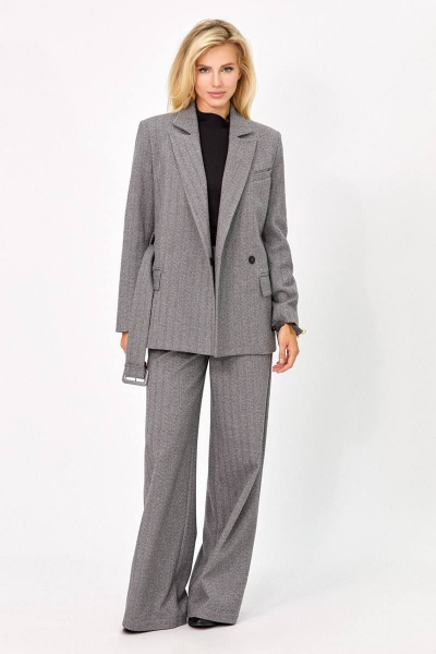 Деловой костюм из текстиля: жакет с поясом и брюки Rivoli 8050+5186 серый - фото 1