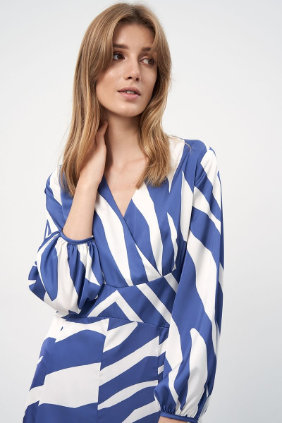 Платье из шелковой вискозы с V-вырезом и сборками Art Ribbon M3903P - фото 4