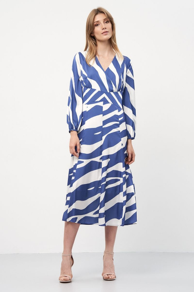 Платье из шелковой вискозы с V-вырезом и сборками Art Ribbon M3903P - фото 3