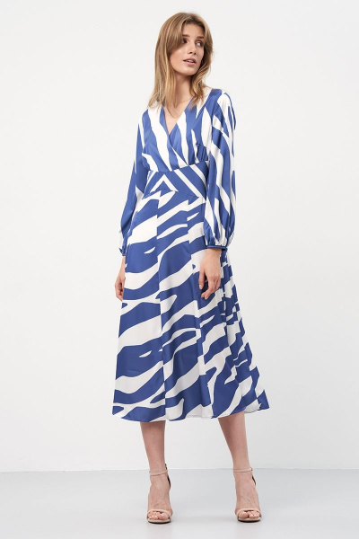 Платье из шелковой вискозы с V-вырезом и сборками Art Ribbon M3903P - фото 1