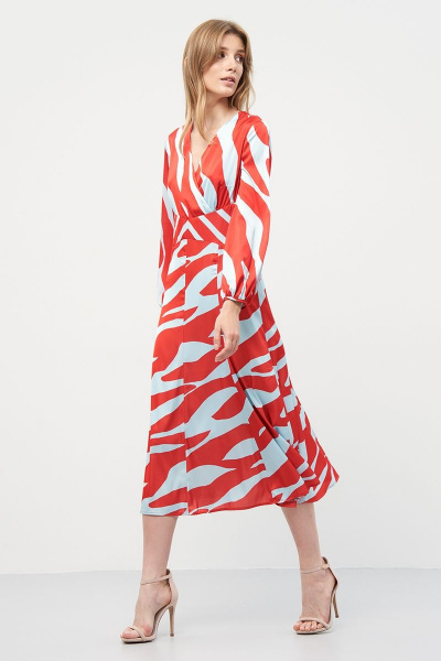 Горизонтальное голубое платье с вырезом лодочкой и вытачками Art Ribbon M3903P_1 - фото 1