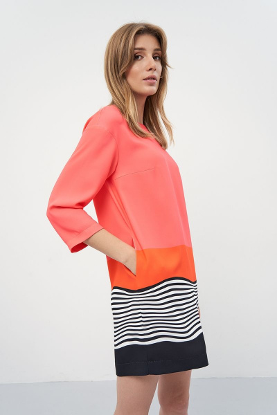 Розовое прямое платье с рукавом 3/4 и застежкой на спинке Art Ribbon M3904P - фото 4