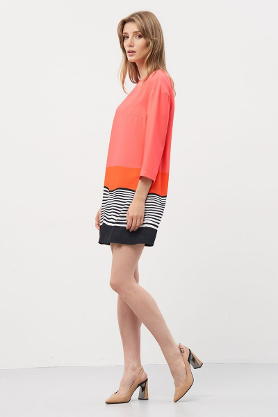 Розовое прямое платье с рукавом 3/4 и застежкой на спинке Art Ribbon M3904P - фото 3