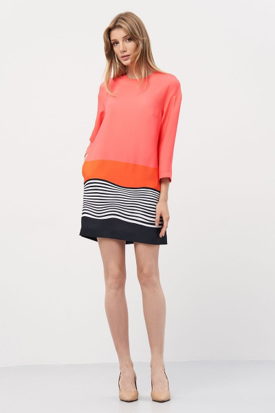 Розовое прямое платье с рукавом 3/4 и застежкой на спинке Art Ribbon M3904P - фото 2