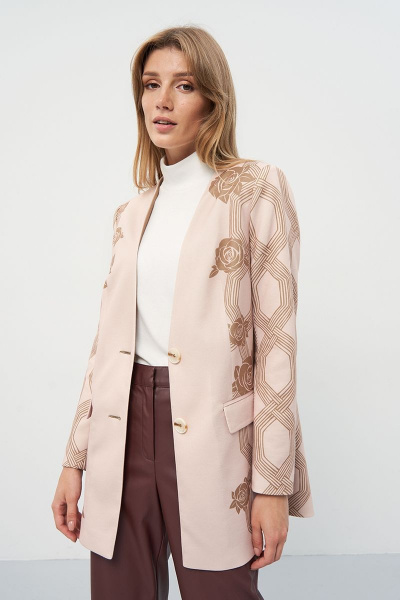 Бежевый жакет из вискозы с карманами и V-образным воротом Art Ribbon M3920G - фото 8