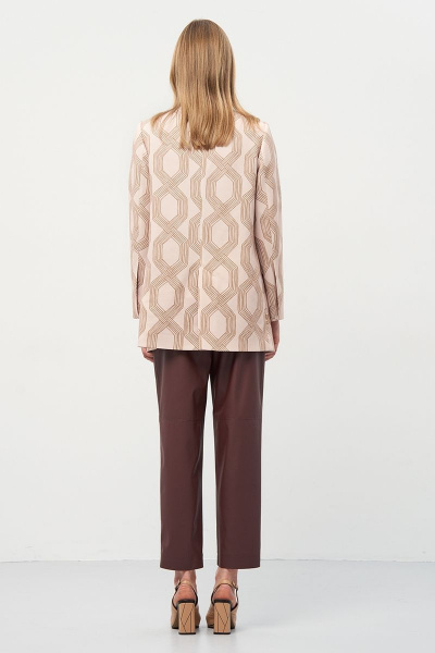 Бежевый жакет из вискозы с карманами и V-образным воротом Art Ribbon M3920G - фото 6