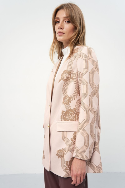 Бежевый жакет из вискозы с карманами и V-образным воротом Art Ribbon M3920G - фото 4