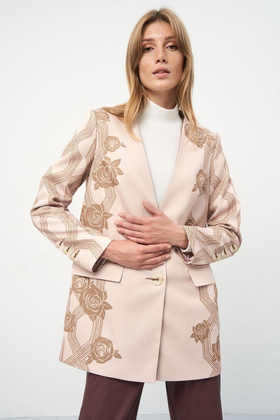 Бежевый жакет из вискозы с карманами и V-образным воротом Art Ribbon M3920G - фото 3