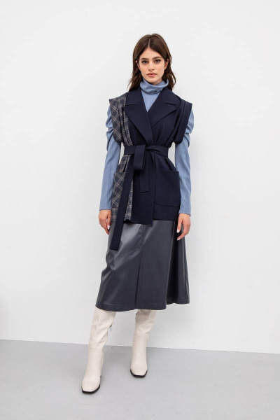 Жилет женский удлиненный с рельефами и накладными карманами VIZANTI 9410 синий - фото 2