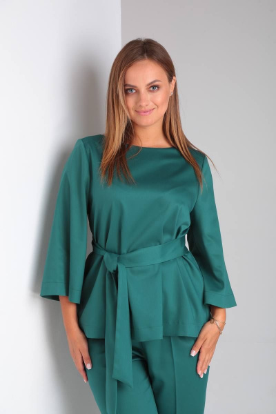 Нарядный комплект с блузой и брюками из костюмной ткани TVIN 4011Л нефрит - фото 6