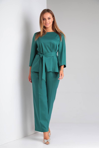 Нарядный комплект с блузой и брюками из костюмной ткани TVIN 4011Л нефрит - фото 5