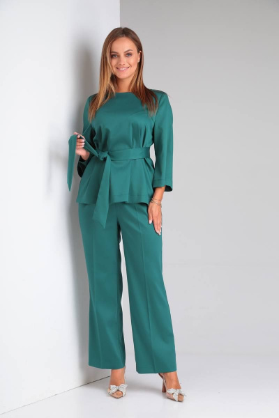 Нарядный комплект с блузой и брюками из костюмной ткани TVIN 4011Л нефрит - фото 4