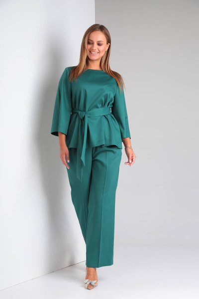 Нарядный комплект с блузой и брюками из костюмной ткани TVIN 4011Л нефрит - фото 3