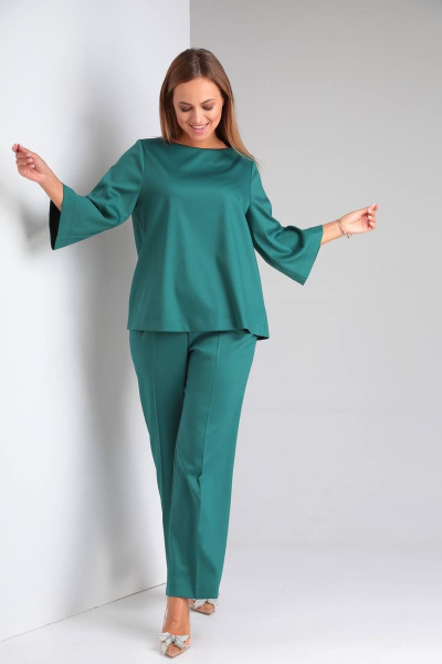 Нарядный комплект с блузой и брюками из костюмной ткани TVIN 4011Л нефрит - фото 2