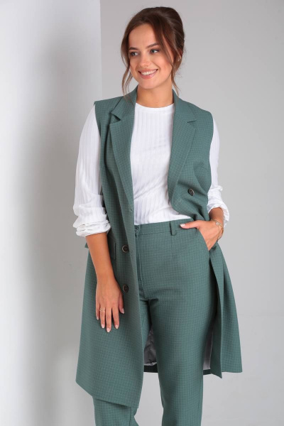Деловой комплект: блуза, брюки и жилет из трикотажа TVIN 7646 зеленый - фото 7
