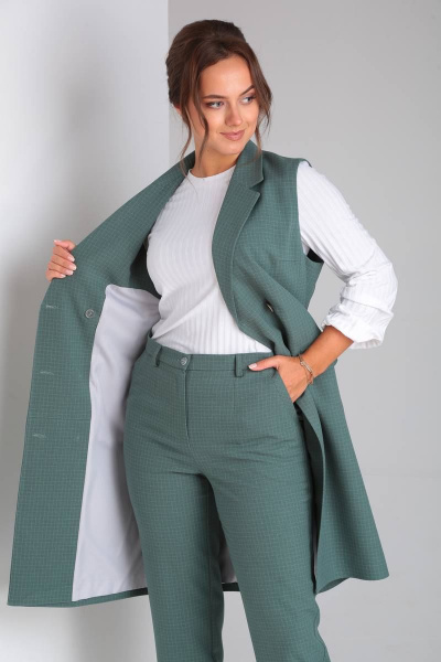 Деловой комплект: блуза, брюки и жилет из трикотажа TVIN 7646 зеленый - фото 6