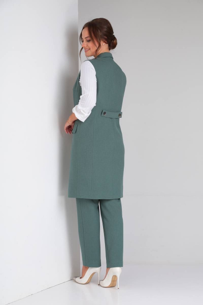 Деловой комплект: блуза, брюки и жилет из трикотажа TVIN 7646 зеленый - фото 3