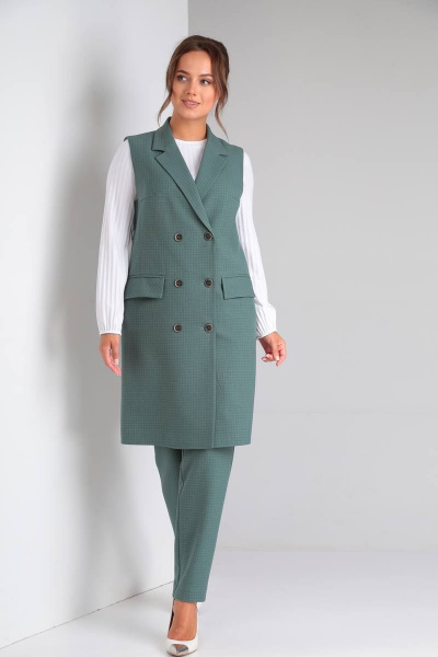Деловой комплект: блуза, брюки и жилет из трикотажа TVIN 7646 зеленый - фото 2