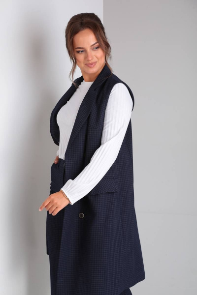 Стильный деловой комплект блуза, брюки и жилет из текстиля TVIN 7646 синий - фото 7