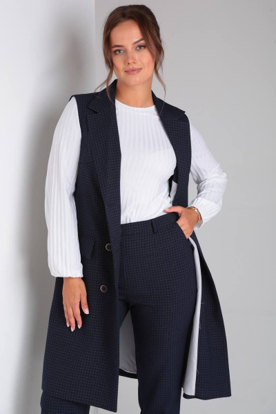 Стильный деловой комплект блуза, брюки и жилет из текстиля TVIN 7646 синий - фото 5