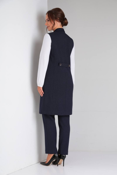 Стильный деловой комплект блуза, брюки и жилет из текстиля TVIN 7646 синий - фото 4